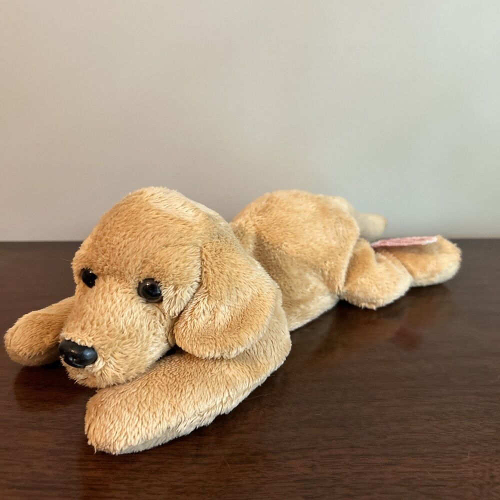 FAO Schwarz Golden Labrador Dog Plush Beans Lying Stuffed Animal 12"